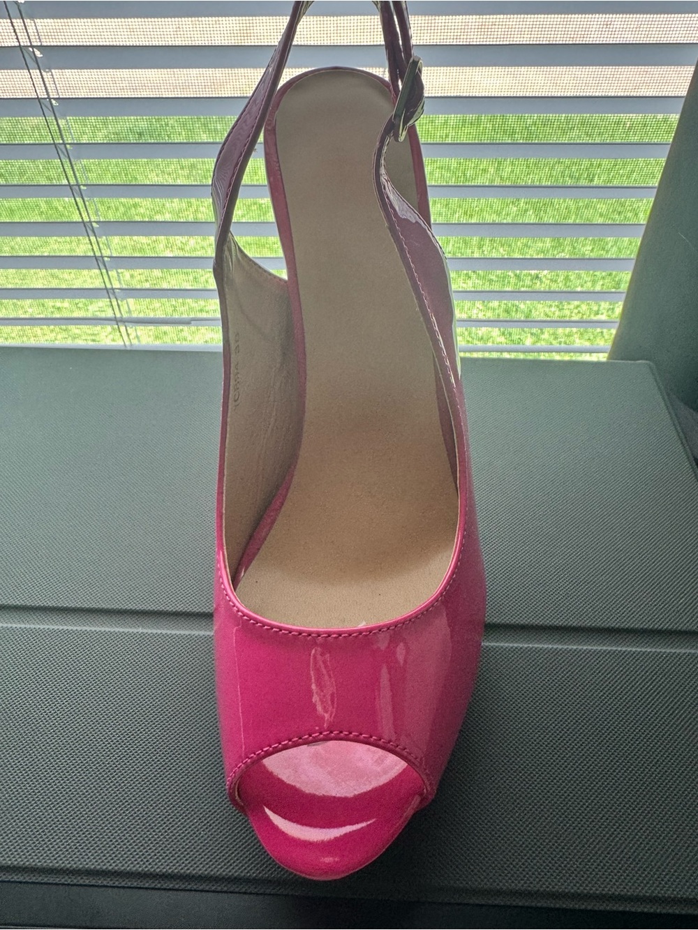 Patent Peep-Toe Slingback Heels in Fuchsia